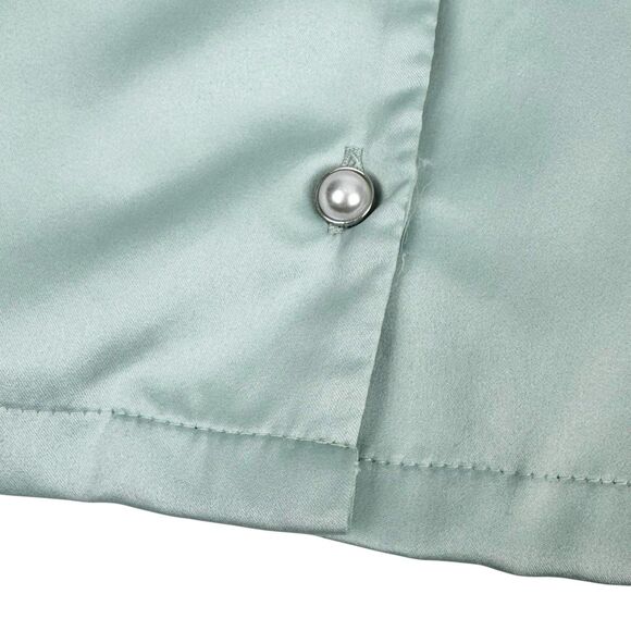 House of Harlow 1960 Women's Satin Pajama Set Seafoam Green Small Pearl Button - Picture 5 of 16